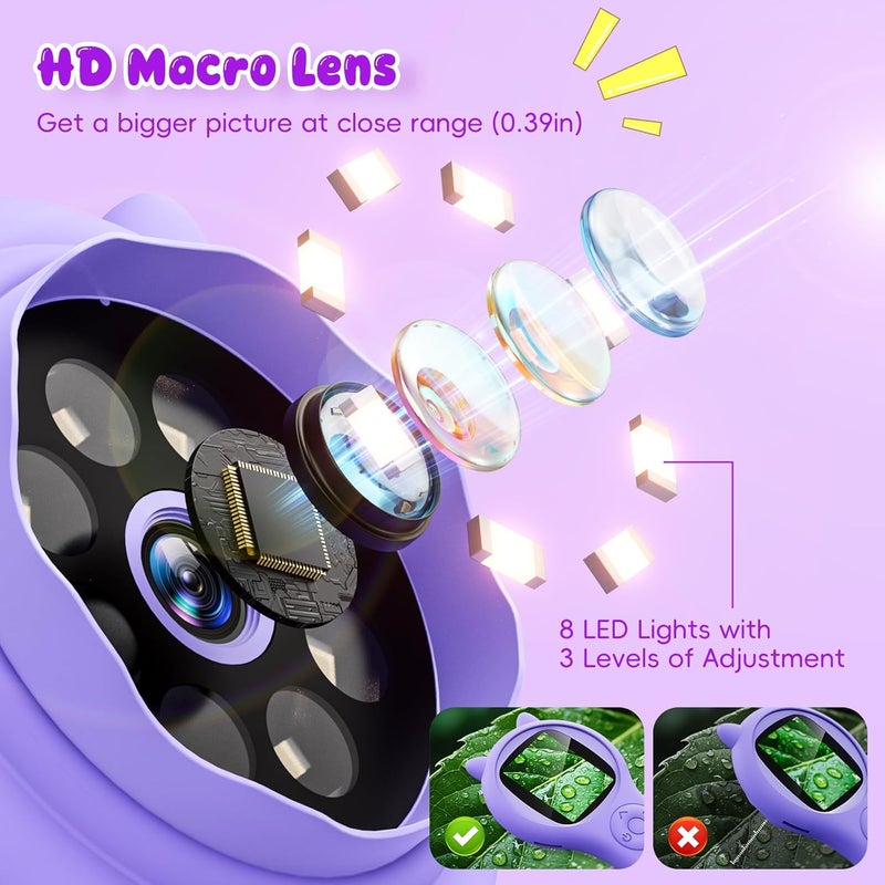 Ashfly Microscope for Kids - Mini Pocket Handheld Microscope for Toddlers-STEM Educational Science Kit Toys for Christmas Birthday Gifts Toys for 5 6 7 8 9 10 11 12 Year Old Girls（Purple） - Image 2